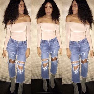 Nude off the shoulders bodysuit